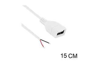 2 core USB female single side cable 22AWG 15cm white tail stripping 5mm tinned 3mm wire diameter 3.5mm 17/0.14